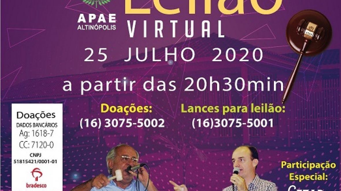 Leilão solidário em prol da APAE de Altinópolis acontece no próximo dia 25