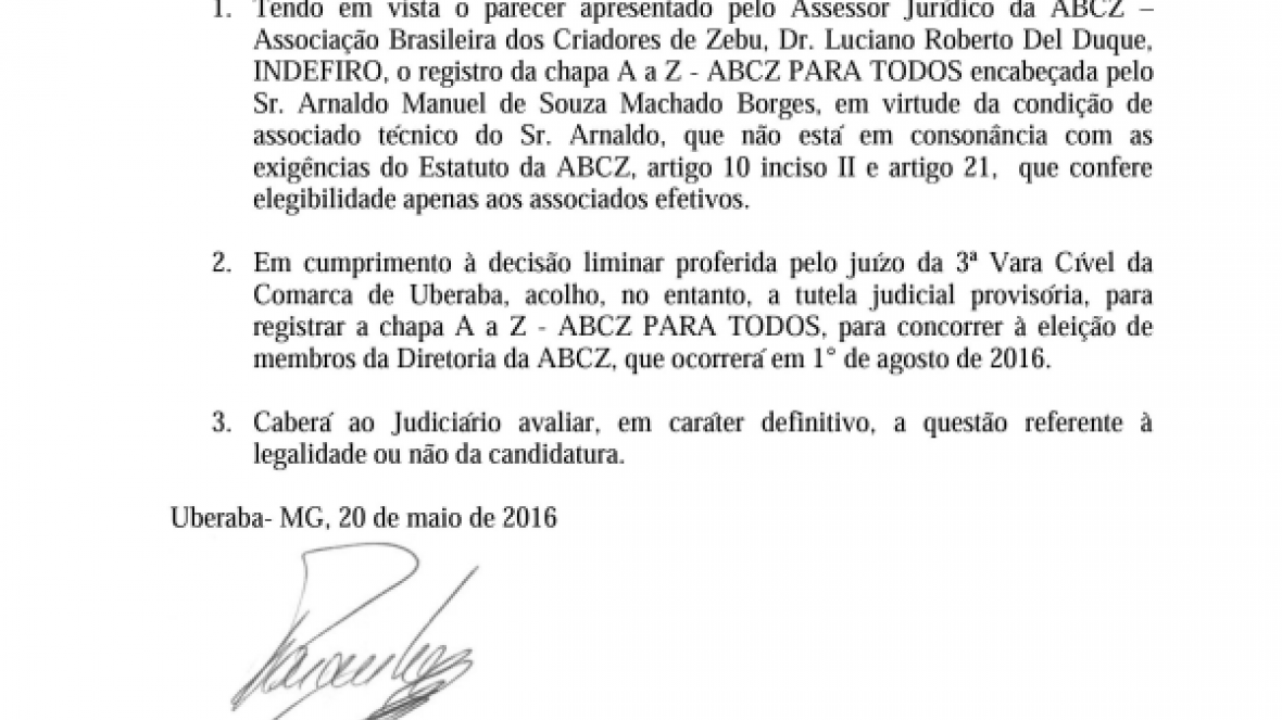 Eleição 2016: Registro da chapa A a Z - ABCZ Para Todos, de Arnaldo Manuel de Souza Machado Borges