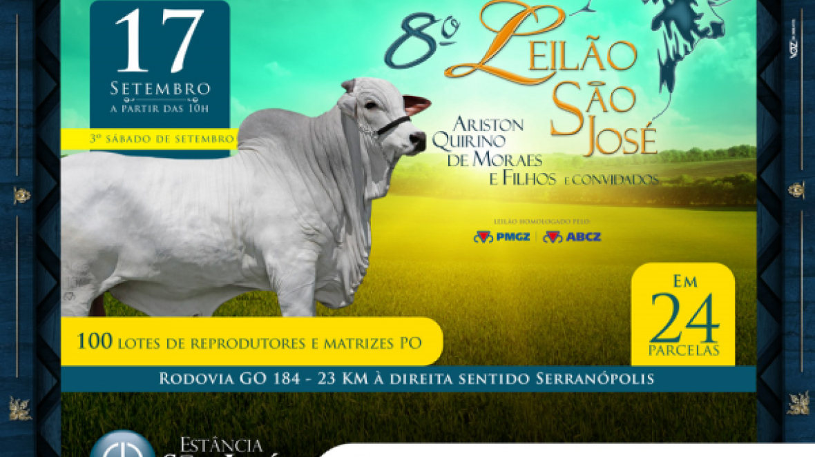 Homologado pelo PMGZ, 8º Leilão São José oferta 100 reprodutores e matrizes PO