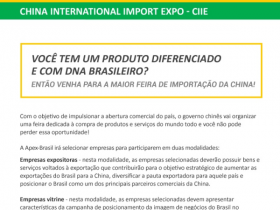 Apex-Brasil: abertas inscrições para participação na China International Import Expo CIIE