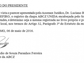 Eleição 2016: Deferido registro da Chapa ABCZ Unida, encabeçada por Frederico Cunha Mendes