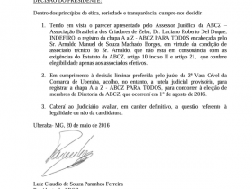 Eleição 2016: Registro da chapa A a Z - ABCZ Para Todos, de Arnaldo Manuel de Souza Machado Borges